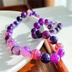 High quality 12mm natural chalcedony necklace Niche purple mystery clavicle bead chain female agate necklace