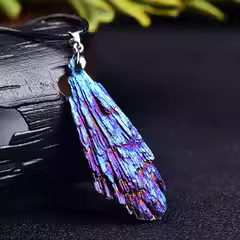 Black tourmaline electroplated blue peacock feather pendant crystal cluster jewelry in stock