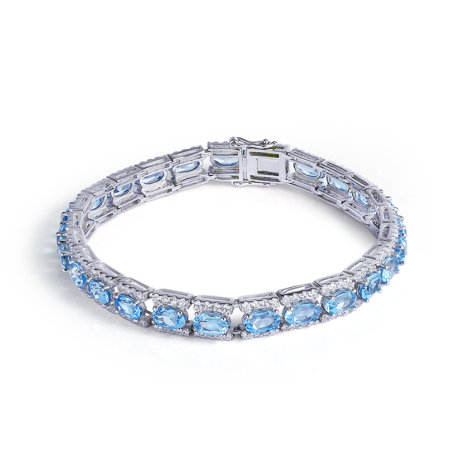 Advanced and Natural Swiss Blue Topaz Bracelet Women's Fashion Luxury S925 Silver Inlaid Natural Colorful Treasure Bracelet