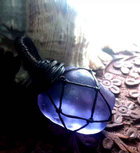 Purple glass original stone edge net original paraffin rope crystal pendant necklace