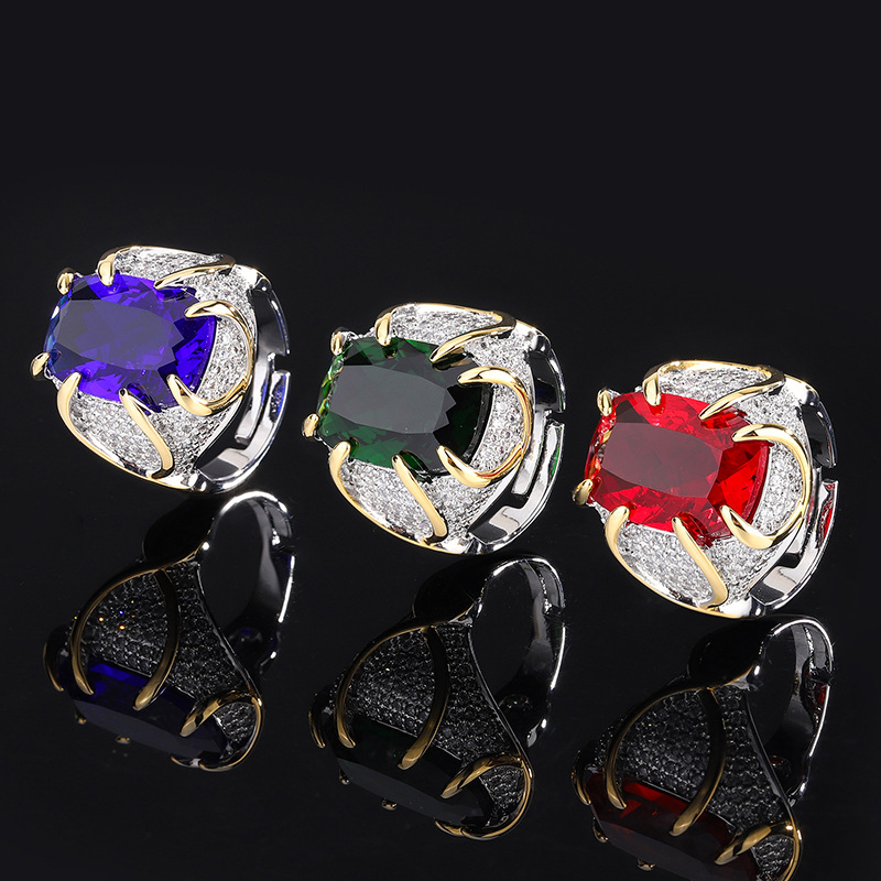 Vintage Sapphire Mouth Ring Texture Hot Sale Imitation Colored Gem Emerald Ring Sapphire Candy Tower Ring Center Stone