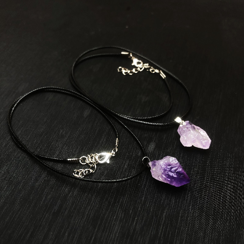 Natural amethyst pendant necklace Women's translucent dream lavender Crystal raw stone pendant jewelry gift