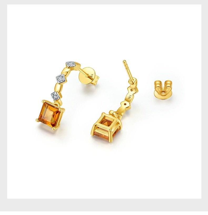 TSL Xie Ruilin Sweet Sugar Cubes Series Diamond Earrings with Square Citrine 18k Gold Earrings Women's BD282