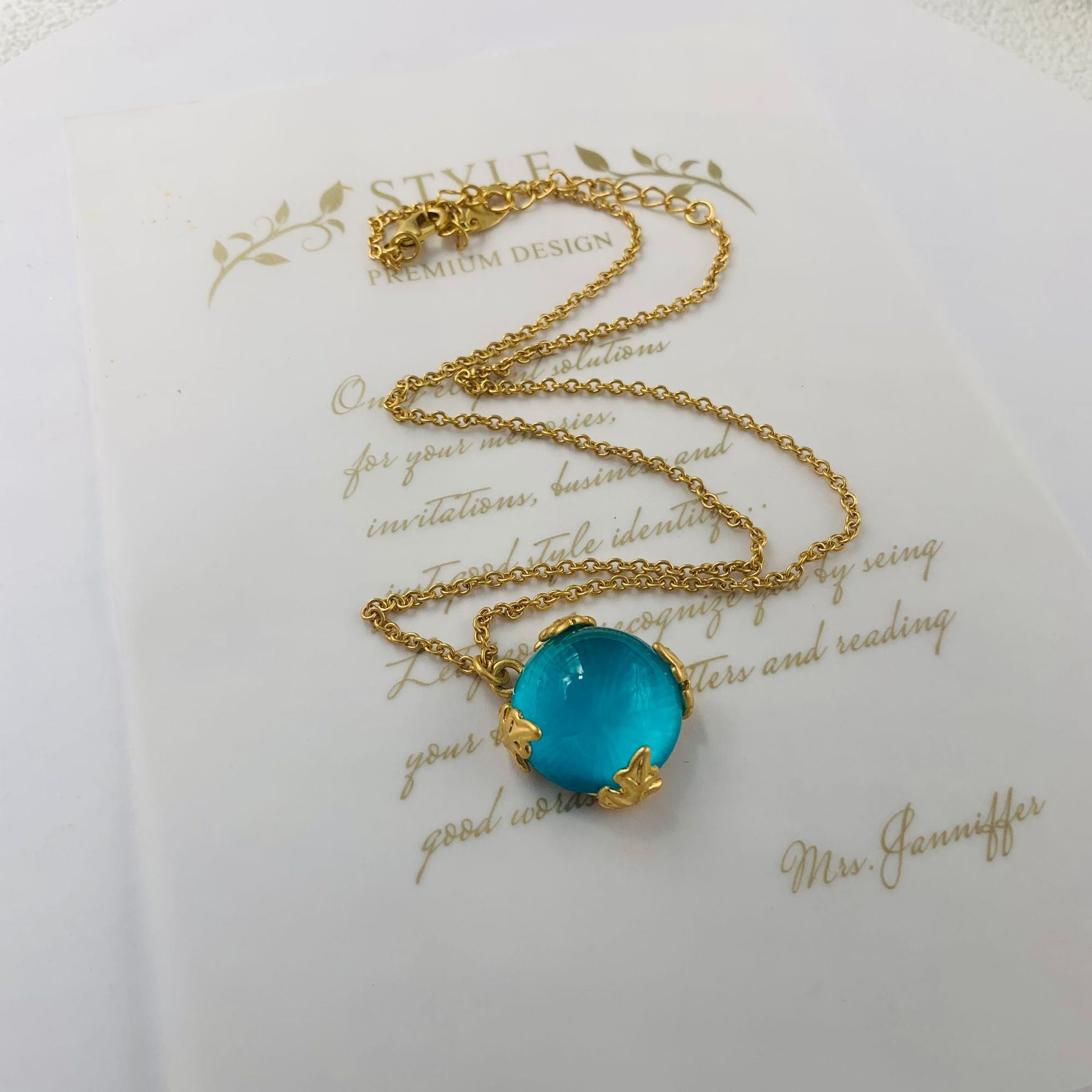 Medieval vintage western vintage pure copper lurex inlay set warm gold heavy duty haze blue necklace