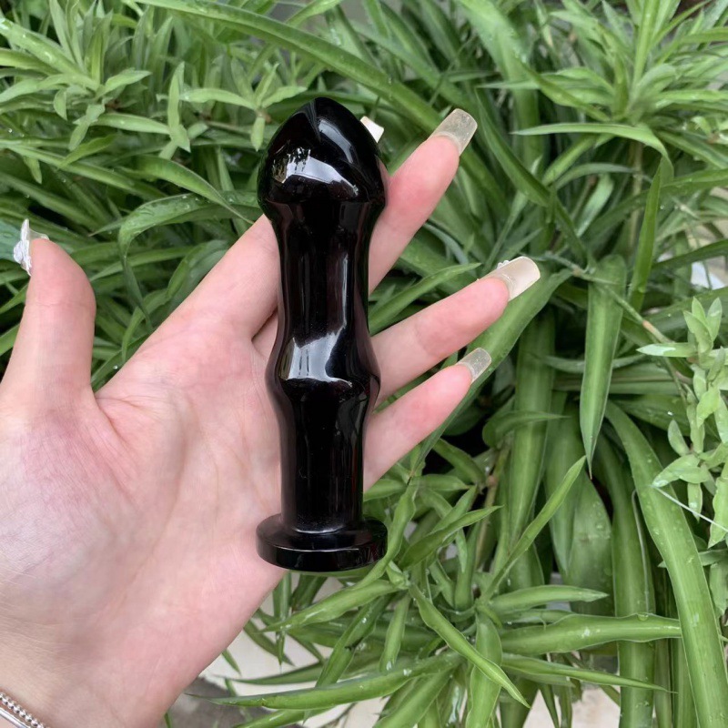 Natural obsidian crystal massage rod rough polished carved crystal ornaments