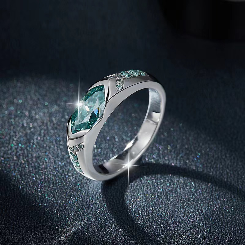 Lake Blue Marquise 5*10mm1 Carat Blue-Green Moissanite Ring Unisex Sterling Silver