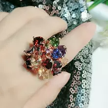 Mona Lisa Ring Ring Crystal flower opening adjustable fashion personality temperament atmospheric exaggerated ring