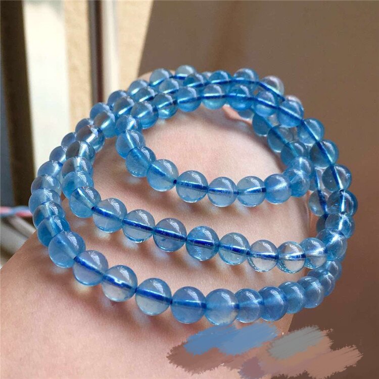 High quality clear natural aquamarine multi-loop bracelet