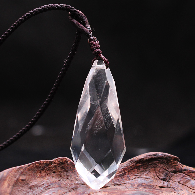 Natural white crystal raw stone pendant water drop shape spirit pendant men's and women's necklace sweater chain long chain jewelry gift