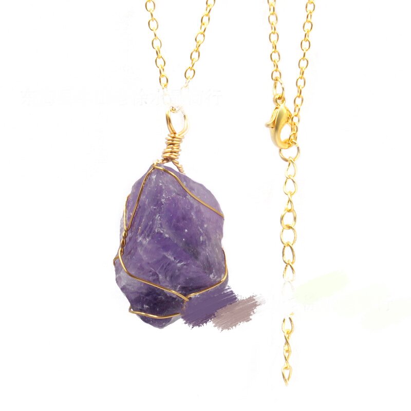 Natural crystal necklace European and American irregular crystal raw stone pendant hand-wound silk stone necklace