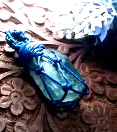 Zen beauty stone natural blue fluorite original stone hand made blue net paraffin rope pendant woven necklace