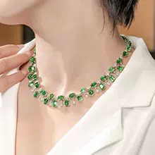 Europe and the United States Heavy industry design the secret forest land series of girls inlaid with diamond imitation natural green tourmaline color treasure necklace