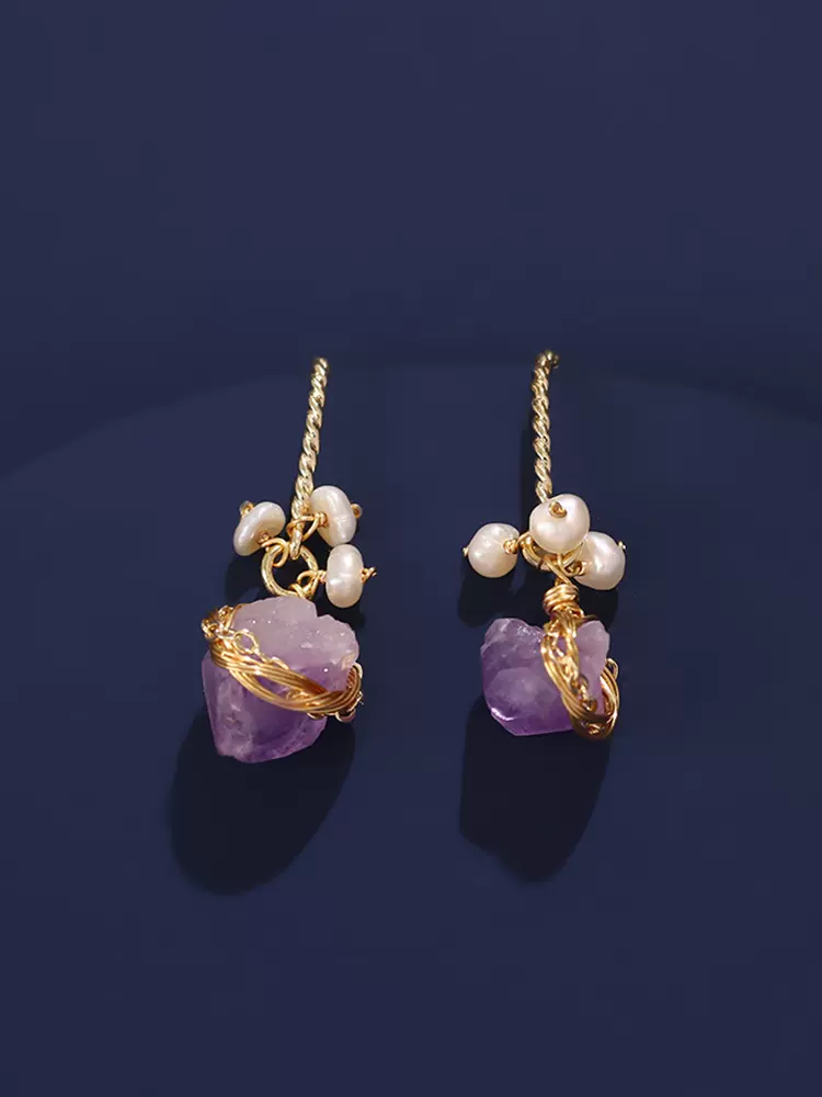 Amethyst pearl earring explosion light luxury high-grade temperament atmosphere niche design earrings