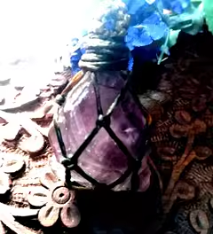 Natural purple fluorite crystal raw stone handmade wax rope woven net necklace pendant forest